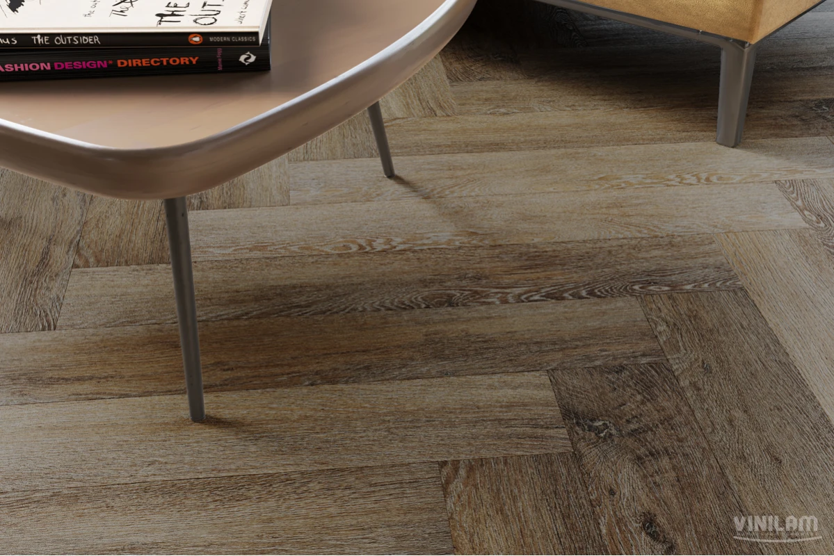 Виниловый ламинат VINILAM (ВИНИЛАМ) Коллекция PARQUET HERRINGBONE GLUE Дизайн GD11377 Паркет Тусон (762*152.4*2.5 мм)