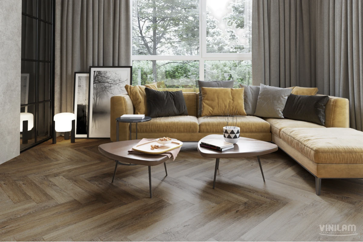 Виниловый ламинат VINILAM (ВИНИЛАМ) Коллекция PARQUET HERRINGBONE GLUE Дизайн GD11377 Паркет Тусон (762*152.4*2.5 мм)