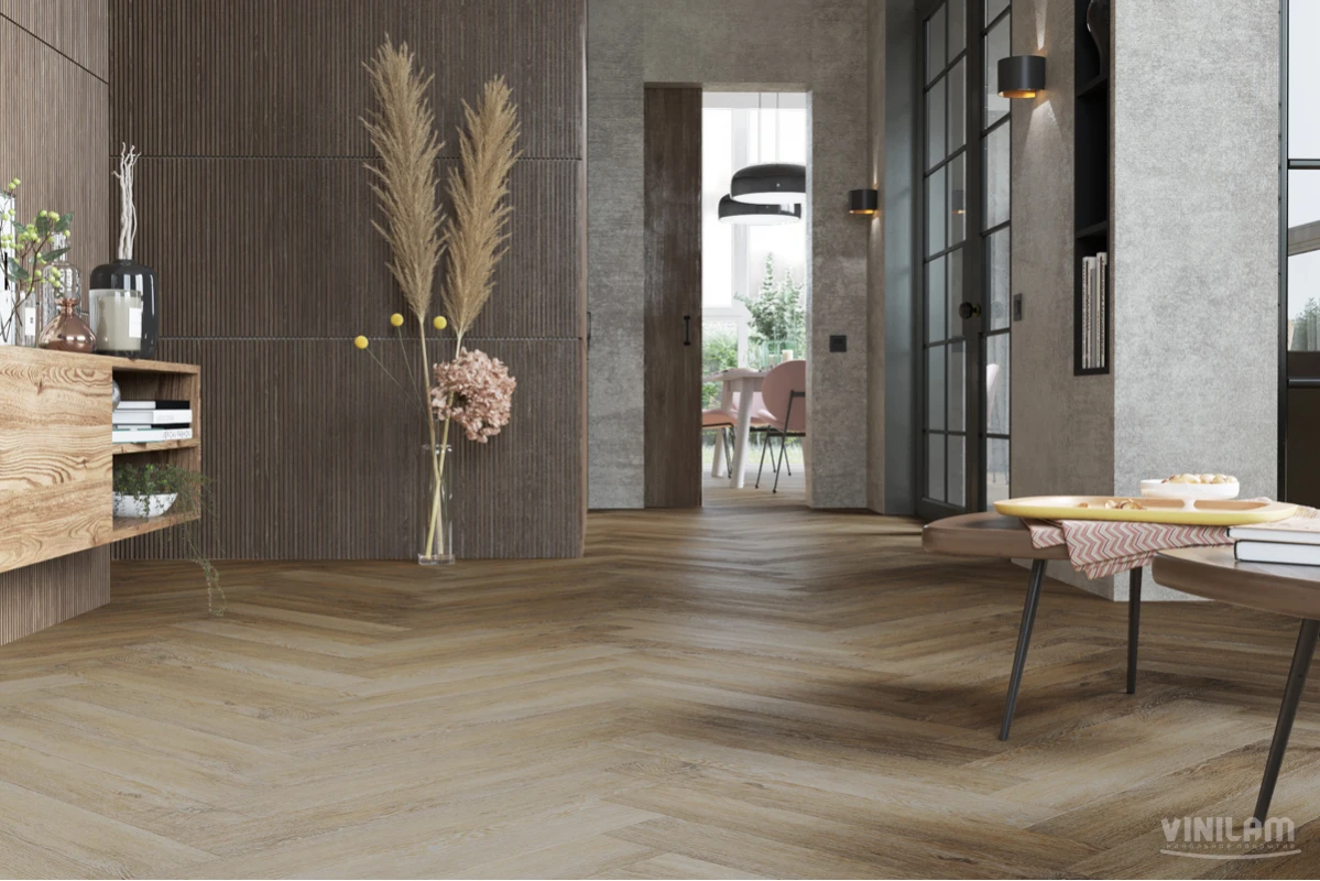 Виниловый ламинат VINILAM (ВИНИЛАМ) Коллекция PARQUET HERRINGBONE GLUE Дизайн GD11377 Паркет Тусон (762*152.4*2.5 мм)