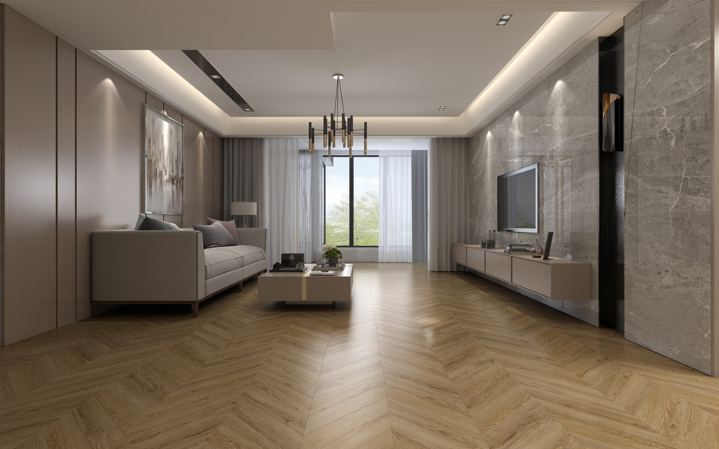 SPC ламинат DAMY FLOOR Коллекция CHEVRON Дизайн DF04-Ch Лувр (600х127х5 мм)