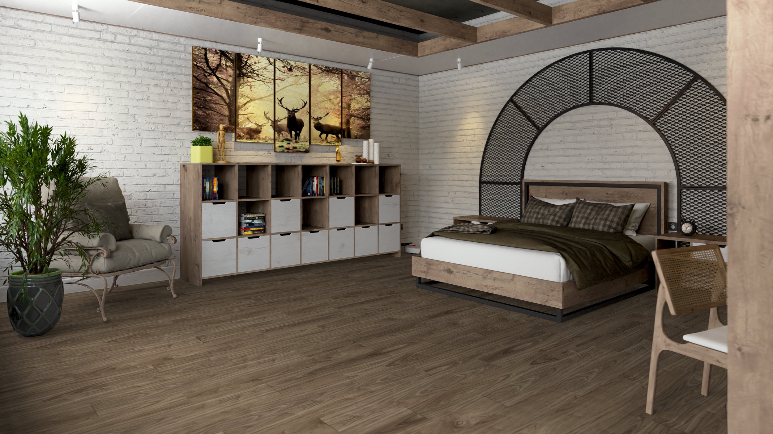 Кварц-виниловая плитка DAMY FLOOR Коллекция  FAMILY LVT Дизайн 0036-3-LVT Орех Американский (1227×187х2,5мм)