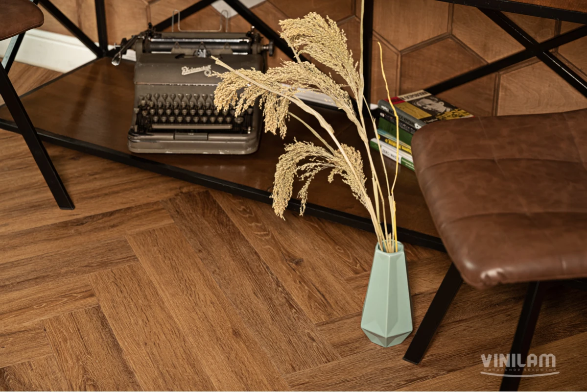 Виниловый ламинат VINILAM (ВИНИЛАМ) Коллекция PARQUET HERRINGBONE GLUE Дизайн GD11210 Паркет Де Вилль (762*152.4*2.5 мм)