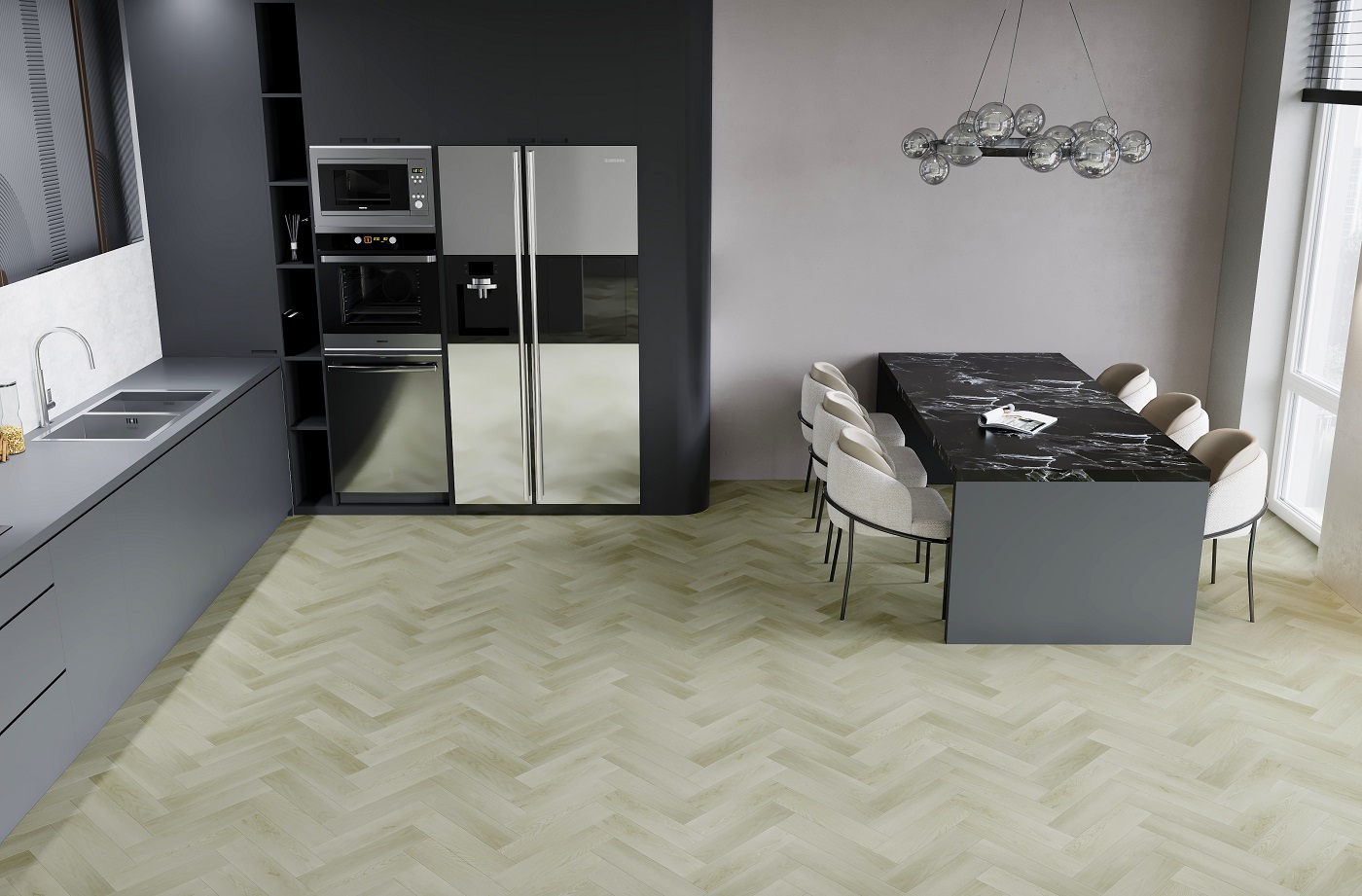 Кварцевый ламинат FARGO Коллекция HERRINGBONE Дизайн 44-6191-4 Дуб Бирмингем (400х100х4.5 мм)