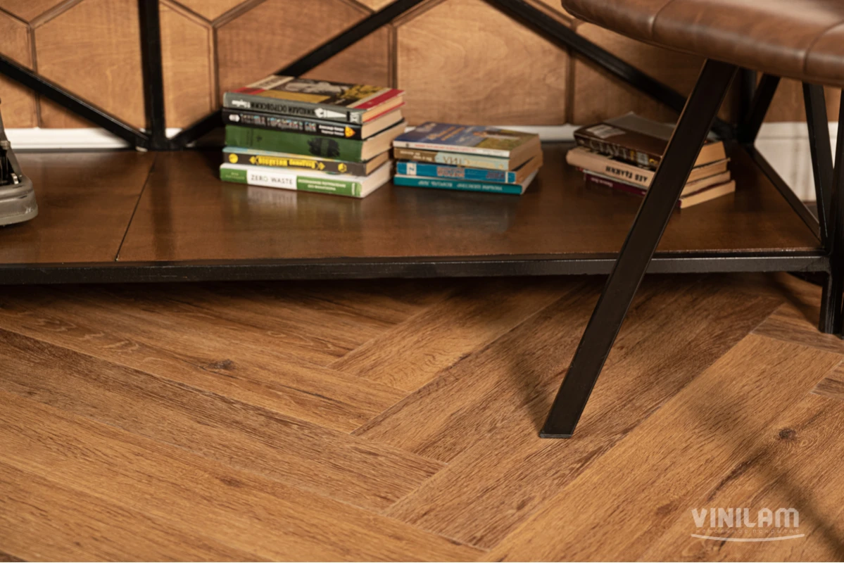 Виниловый ламинат VINILAM (ВИНИЛАМ) Коллекция PARQUET HERRINGBONE GLUE Дизайн GD11210 Паркет Де Вилль (762*152.4*2.5 мм)