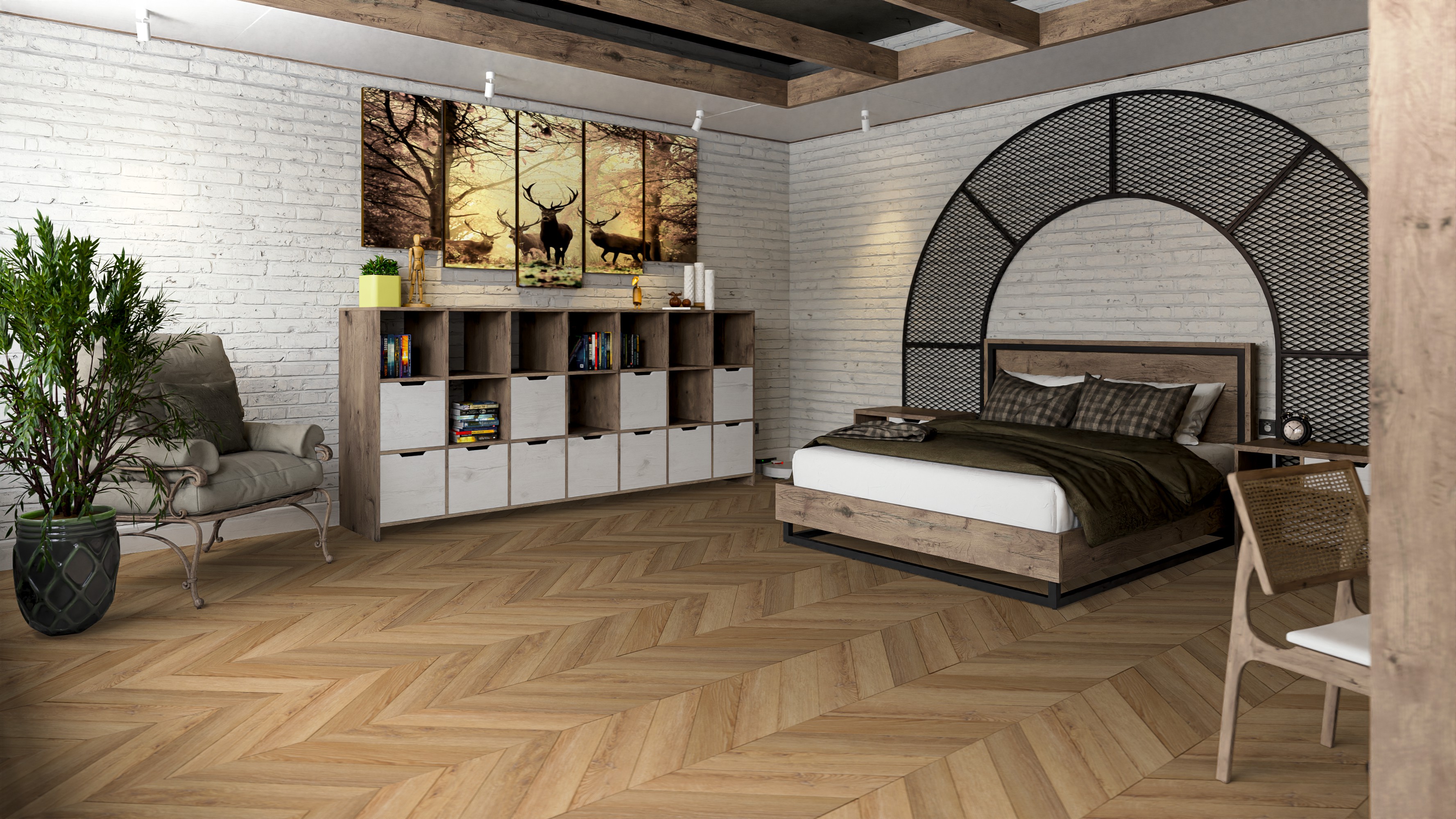SPC ламинат DAMY FLOOR Коллекция CHEVRON Дизайн DF04-Ch Лувр (600х127х5 мм)