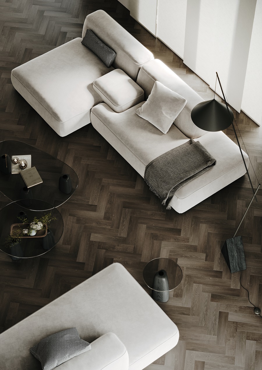 Кварцевый ламинат FARGO Коллекция HERRINGBONE Дизайн 44-62W921 Дуб Кальвадос (400х100х4.5 мм)